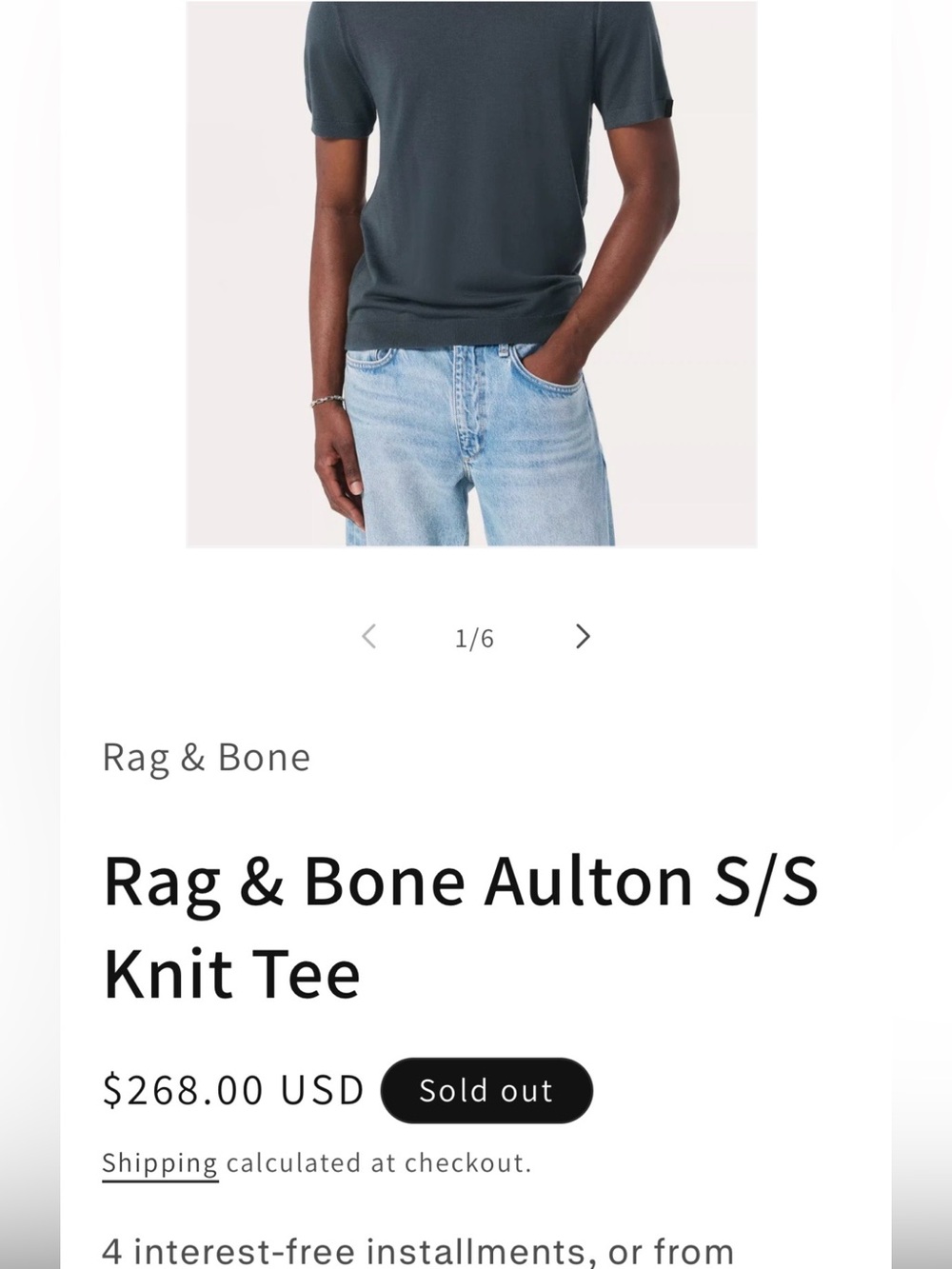 rag & bone short-sleeve knit tee — charcoal, NWTs.